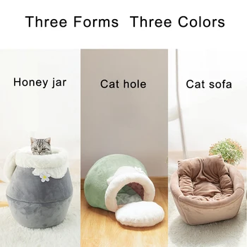 Winter Warm Cat Bed Plush Soft Portable Foldable Round Cute Cat House Cave Sleeping Bag Cushion Pet Bed Kittens Products Toy 3