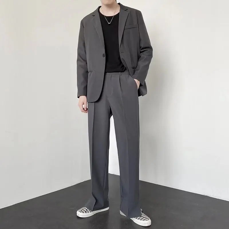 

Men Straight Casual Pants 2023 Summer New Korean Style Baggy Personality Slit Wide Leg Blazer Pants Trousers Male Streetwear