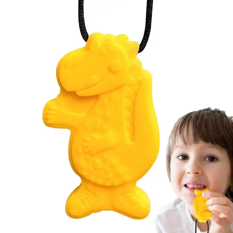 

Kids Chew Necklace Silicone Dinosaur Teether Sensory Chewy Pendant Oral Motor Toys Therapy Tools For Autism ADHD Kids