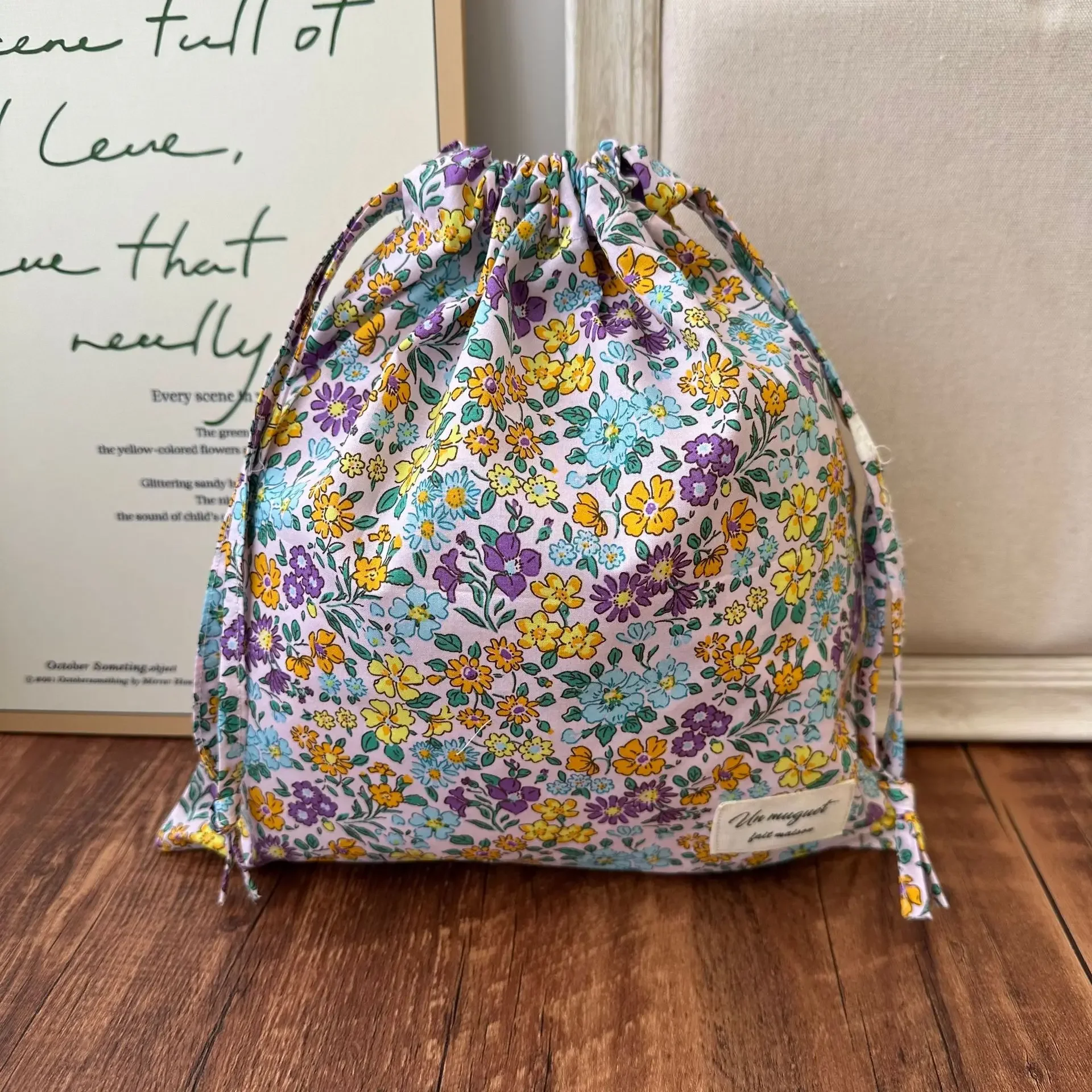Portable Organizer Cotton Makeup Bag Travel Underwear Clothing Drawstring Bags Flower Print Mom Bags Cosmetic travel bag