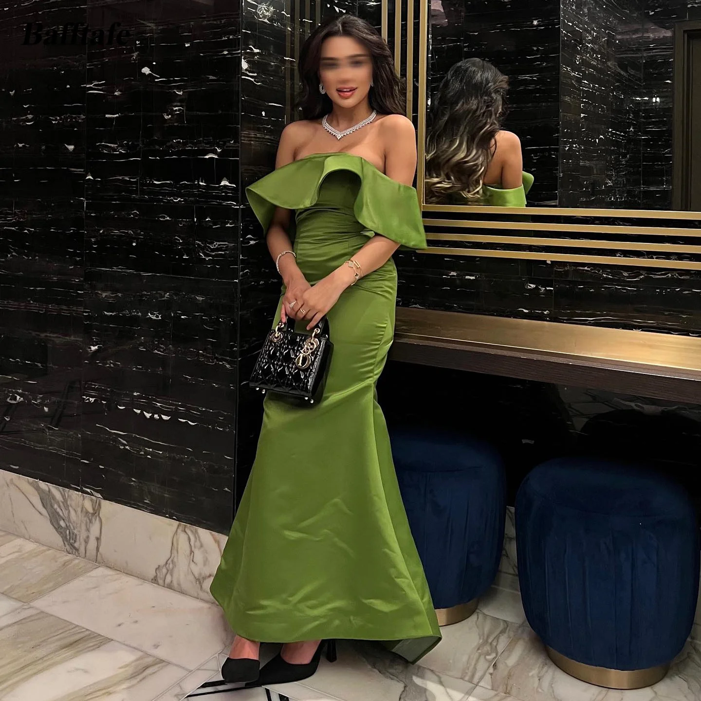 

Bafftafe Mermaid Satin Women Prom Dresses Off The Shoulder Ankle Length Formal Occasion Dress Special Party Evening Gowns 2024