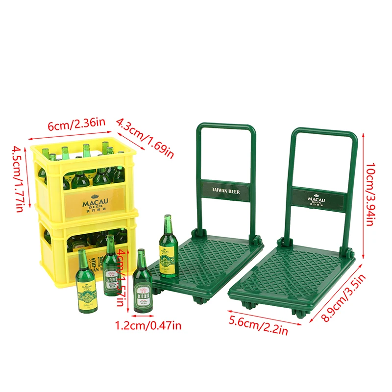 Miniature Beer Drinks Set with Basket & Trolley Cart - Dollhouse Furniture Ornaments and DIY Toys