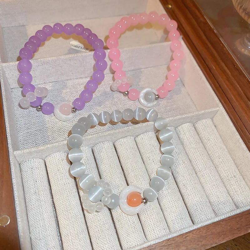 

Fresh Moon Opal Beaded Stretch Bracelet Korean Fashion Ornament Women