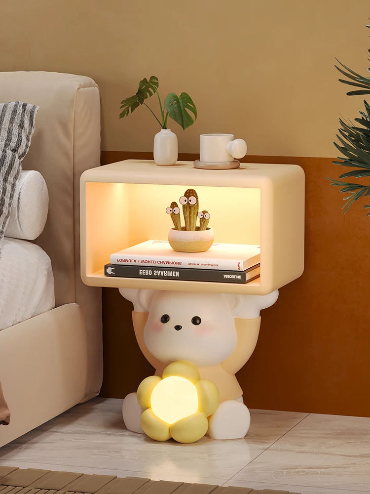 Nordic Home Decor Creative Cartoon Bear Night Stand Cream Style Children's Bedroom Furniture Bedside Table Bedhead Storage Rack
