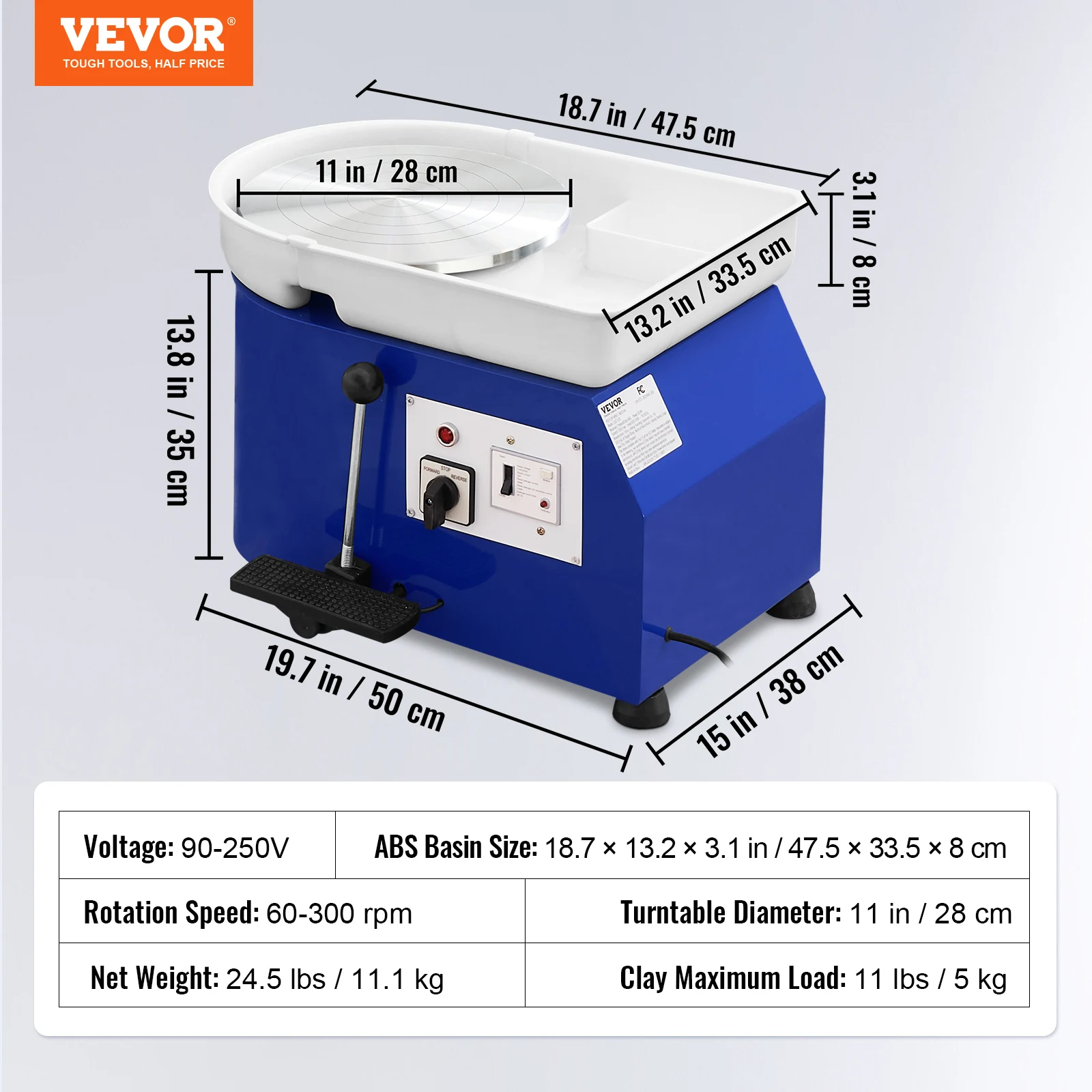 VEVOR Máquina de Rueda de Cerámica Eléctrica Diámetro de 28 cm Torno de  Alfarero Eléctrico 350