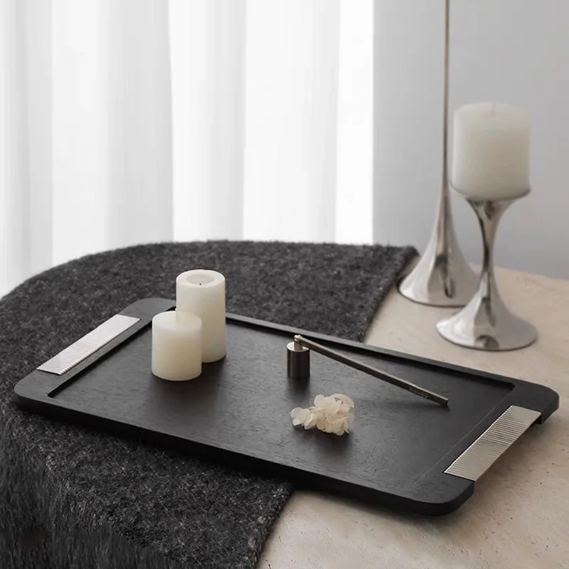 

European style light luxury simple rectangular metal solid wood horse hair tray decoration sample room coffee table