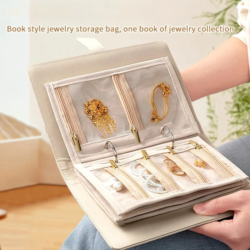 2025 New Jewelry Storage Book PU Leather Portable Zippered Transparent Pockets Jewelry Packaging Box Jewelry Storage Clip