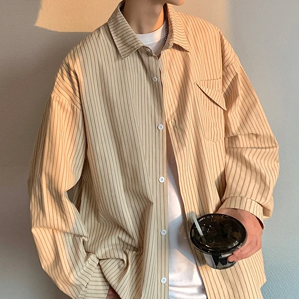 2024 Striped Long Sleeve Shirt Oversized Mens Large Spring