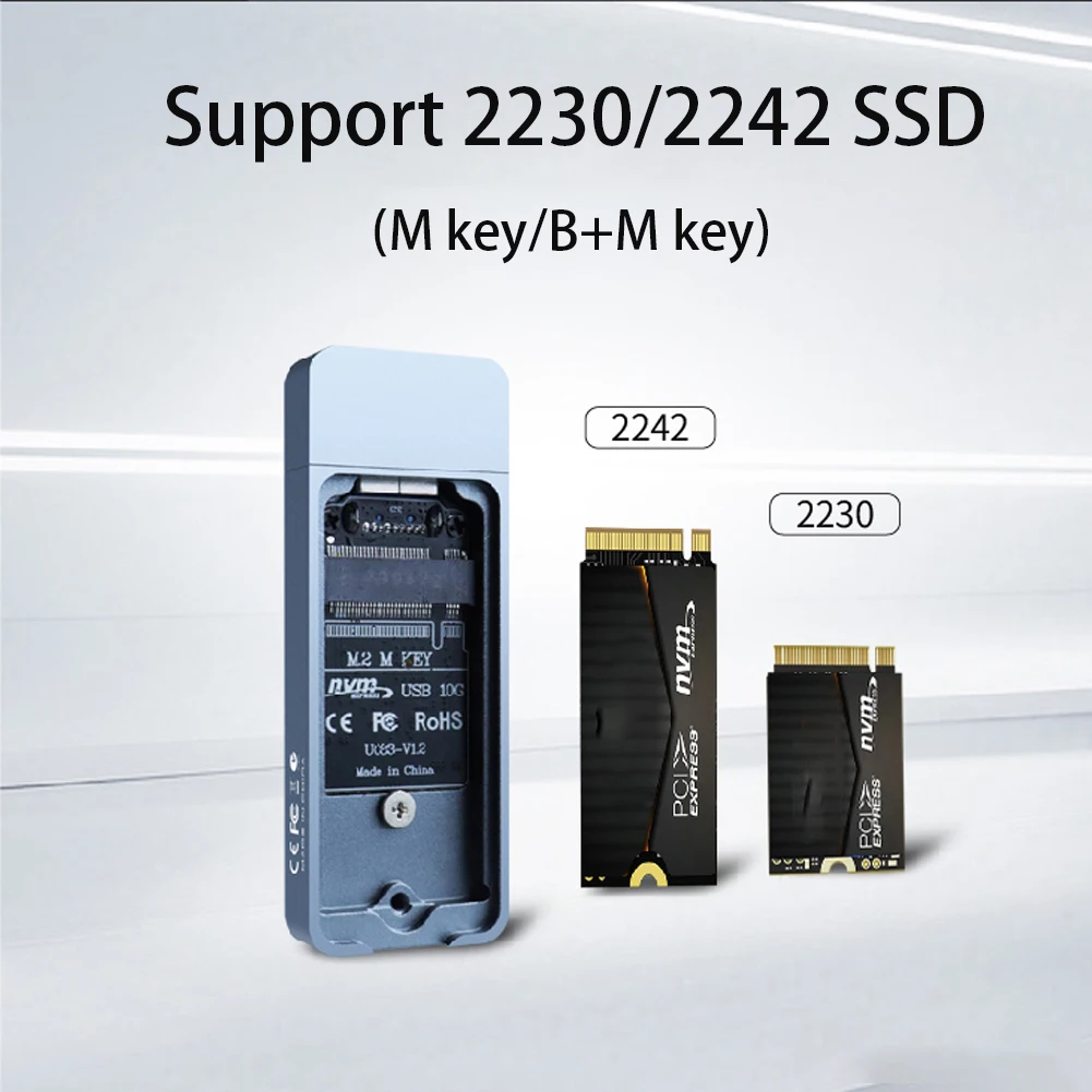 M.2 NVMe 케이스 인클로저 USB3.1 Gen2 10Gbps 알루미늄 케이스 타입 A 타입 C 외장 SSD M Key 2230 2242 M.2 NVME 블랙 실버