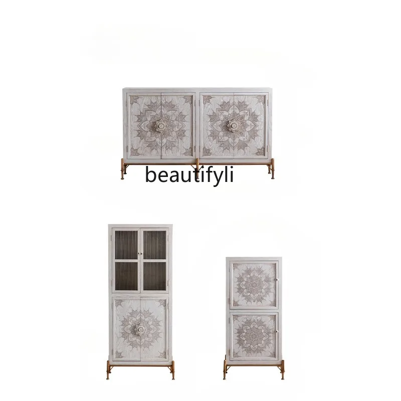 

American Country Retro Porch White Creative Carved Home Homestay Hotel Solid Wood Decorative Locker Living Room Furniture