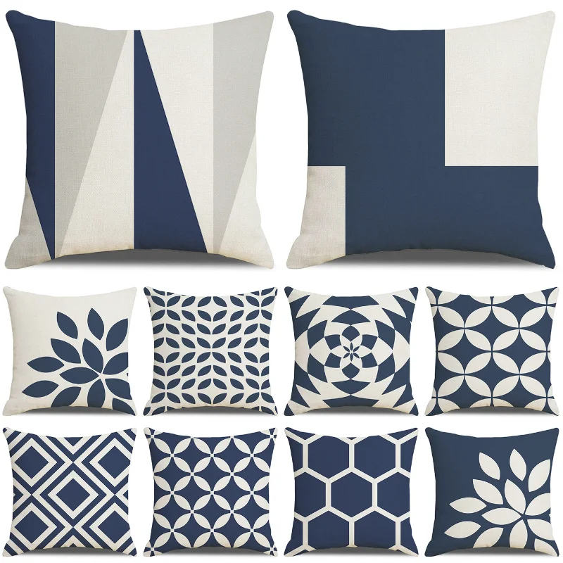 

Navy Blue Couch Cushion Cover Simple Geometric Pillowcases Seat Car Decorative Pillow Cover Pillows Decor Home housse de coussin