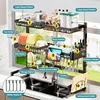 Over The Sink Dish Drying Rack (Expandable Height and Length) Snap-On Design 2 Tier Large Dish Rack (27-36L x 12W x 32.5-37H 5