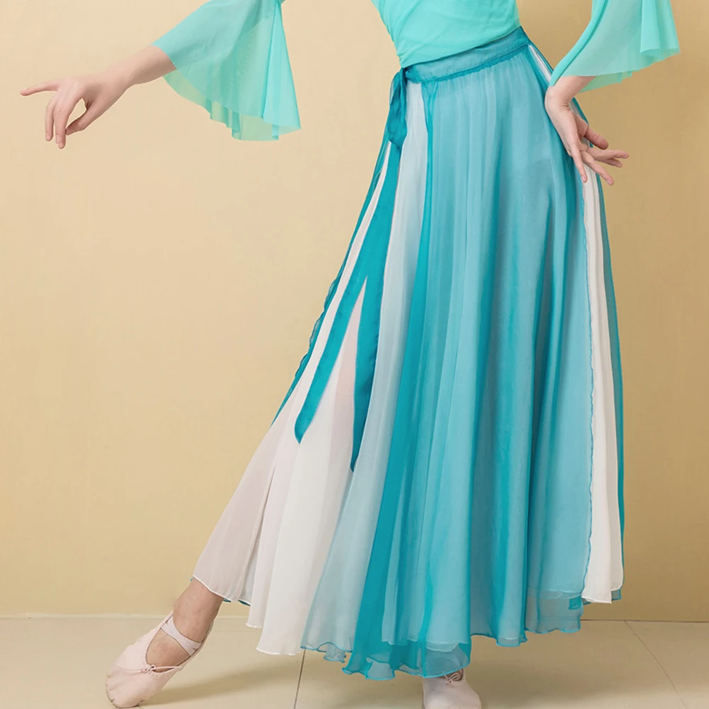 

Женская шифоновая Классическая танцевальная юбка, длинная блестящая танцевальная юбка, зеленая Классическая танцевальная юбка, одежда для профессионального танца