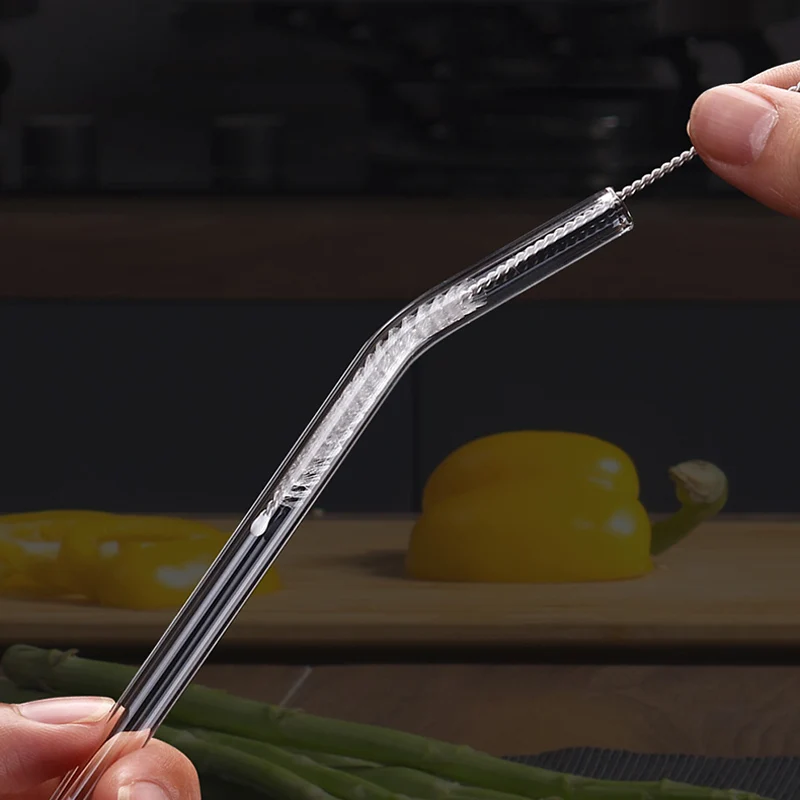 Description Picture 6 of item8Pcs Glass Straw Reusable Drinking Straw Borosilicate Glass Tube Straws for Drinks Cocktail with Cleaning Brush Bar Accessories