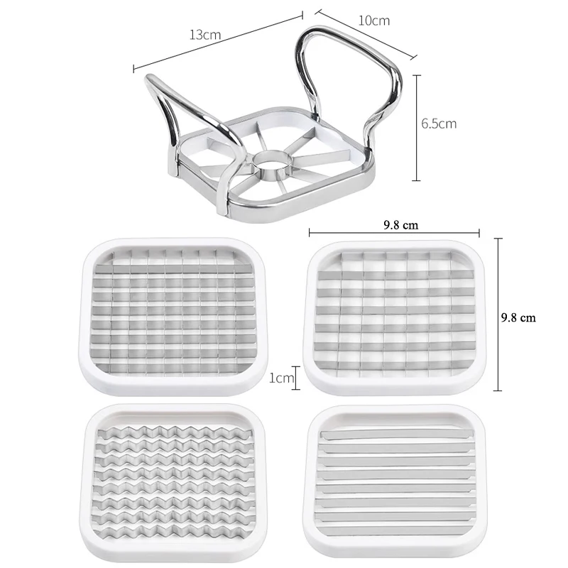 Manual Strip Chopper 1 Metal Handle and 5 Blades Multifunctional Fruit Vegetable Cutter Potato Chip Stainless Steel Fruit Slicer