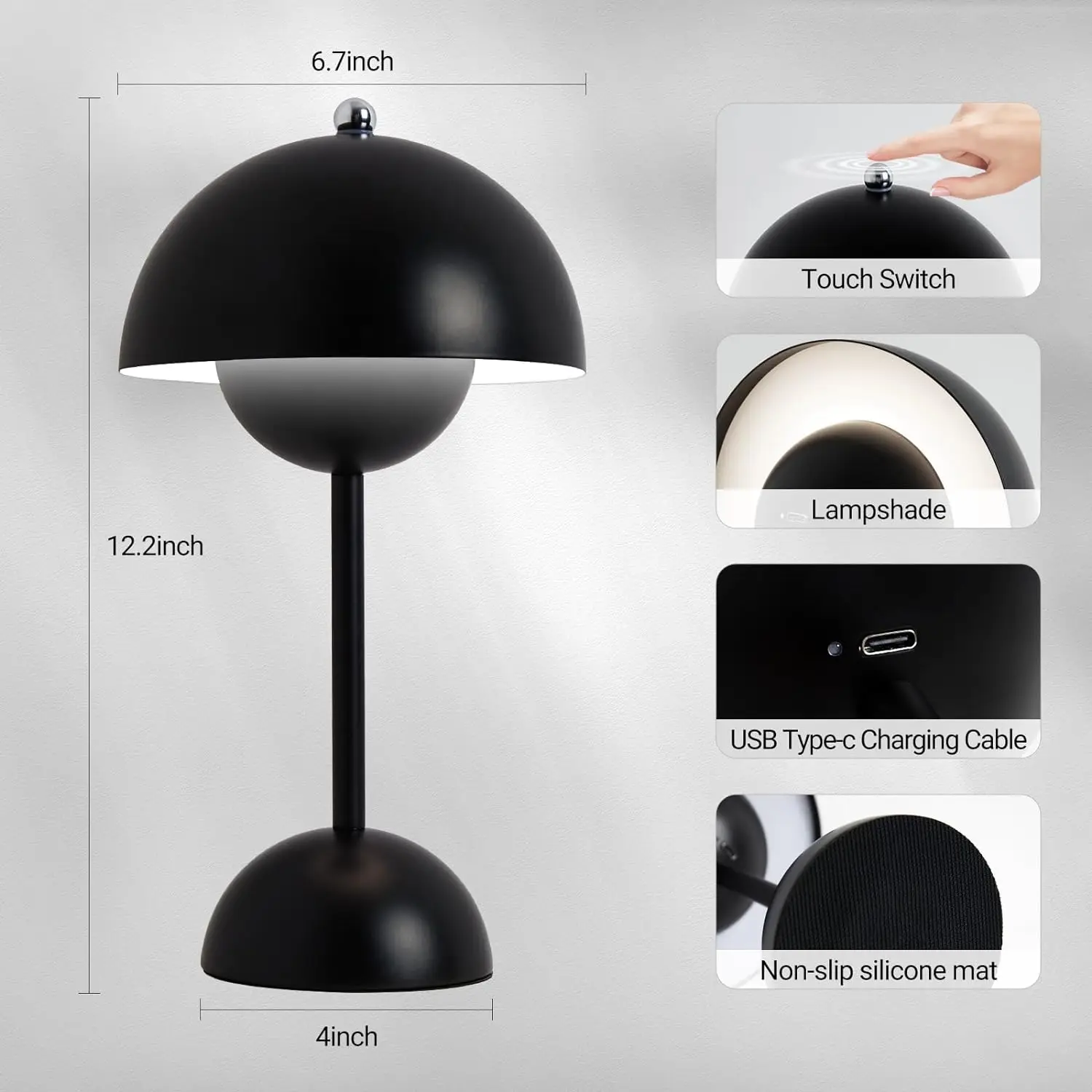 LED 테이블 램프 버섯 꽃 봉오리 충전식 책상 야간 조명, 침실 다이닝 터치 야간 조명, 심플한 모던 장식