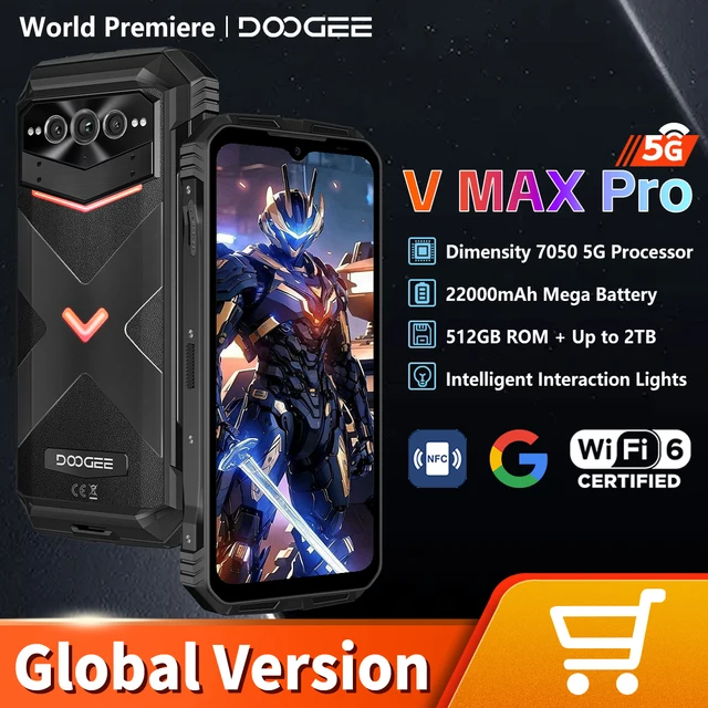 Doogee-Smartphone robuste V Max Pro 5G, Dimrespondable 7050, 12 Go + 512 Go, écran 6.58 "120Hz, appareil photo 108MP, Android 14, première mondiale 1