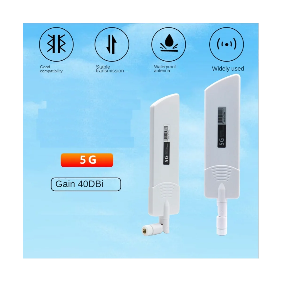 1PCS 5G/3G/4G/GSM Full Band Glue Stick Omni Wireless Smart Meter Router Module Gain 40DBi Antenna, White SMA Male