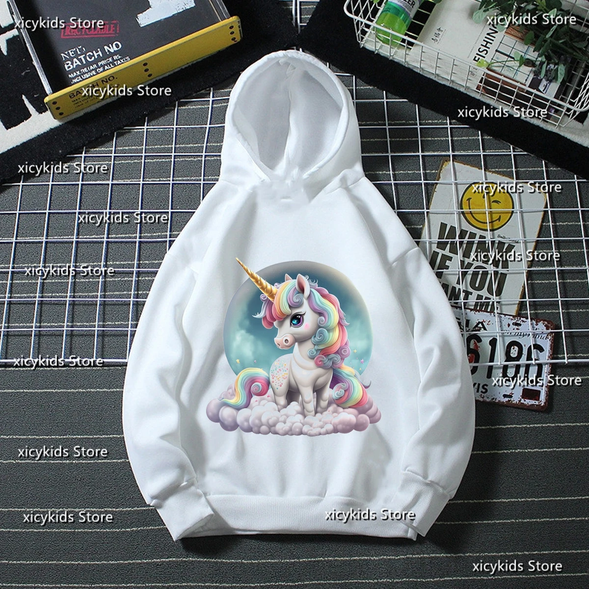 

2024 New Girls Hoodies Cute Rainbow Unicorn Cartoon Printed Hoodies Fashion Casual Kids Autumn and Winter Hoodie Plush Coat