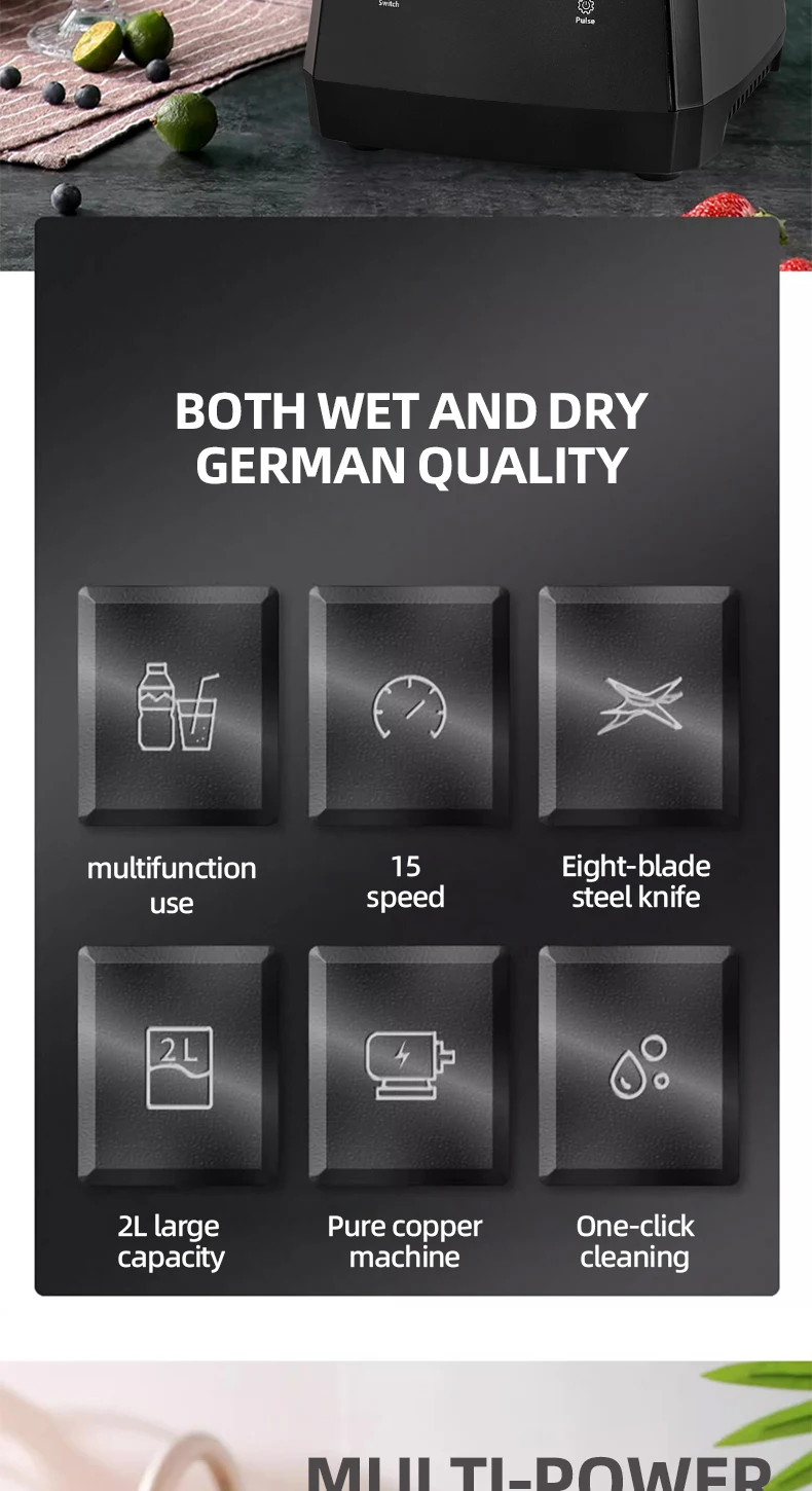 Bahnbrechende Smoothie-Maschine mit 6-seitigem Klingensatz.