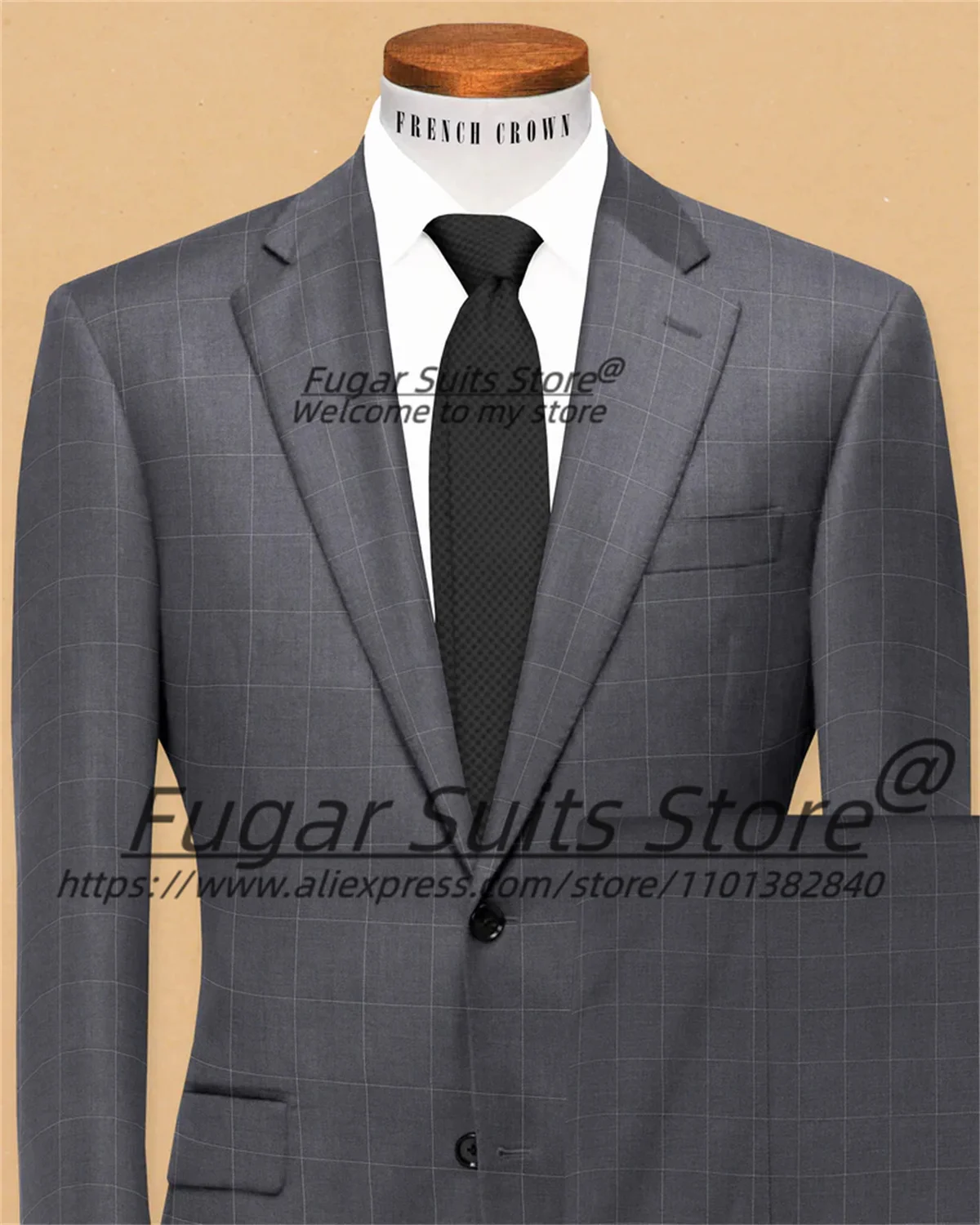 Dark grey Classic Plaid Men Suits Slim Fit Handsome Best Man Groom Wedding Tuxedos 2Pieces Stes Business Male Blazer Ropa Hombre