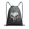 Skeleton Skull Heavy Metal Punishers Drawstring Backpack Women Men Sport Gym Sackpack Portable Shopping Bag Sack 1