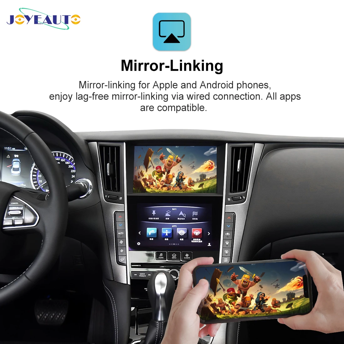 JoyeAuto 무선 애플 카플레이, 인피니티 8 인치 스크린, 2015 2019 Q50 Q60 Q50L QX50, 안드로이드 자동 미러 링크, 에어플레이