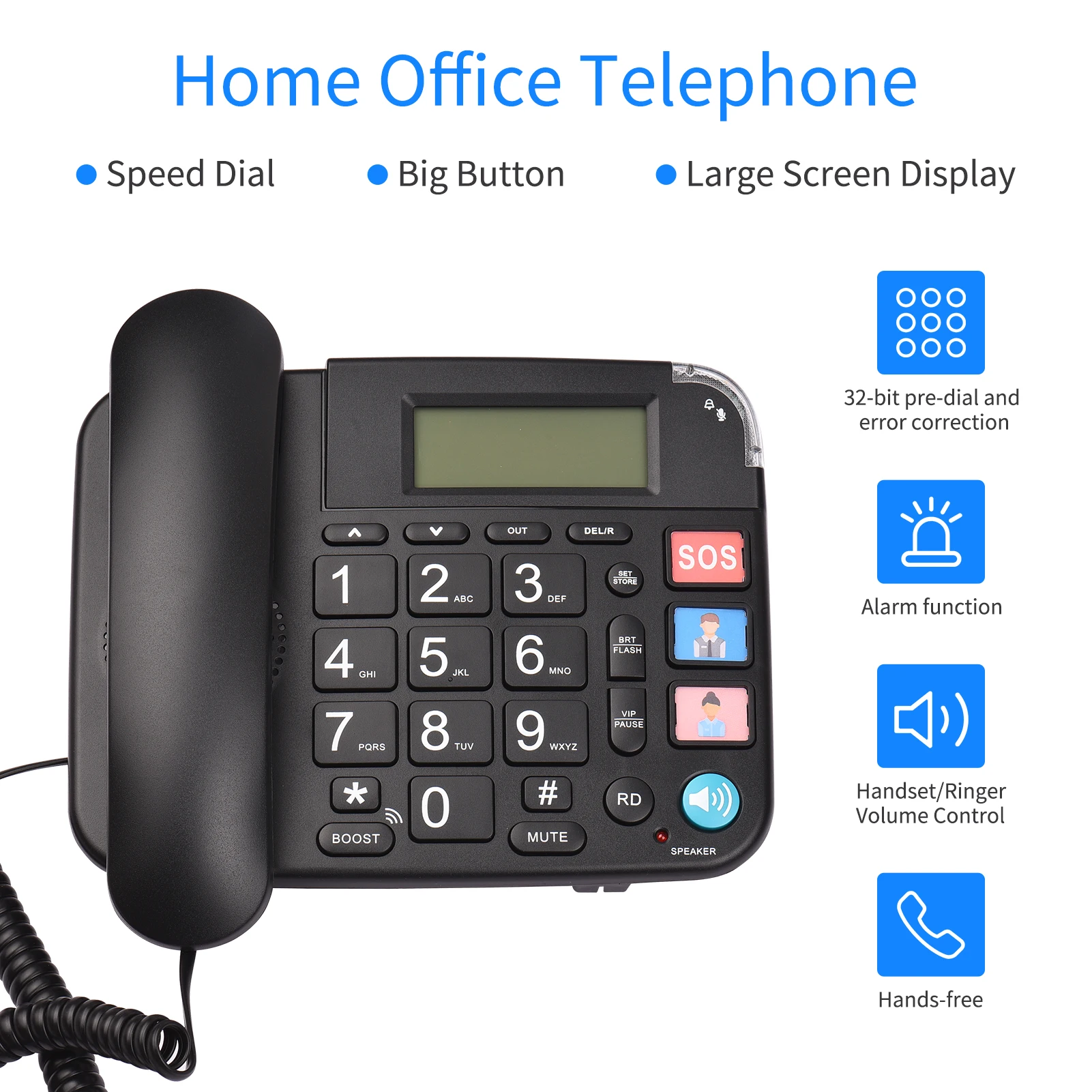 【New】Corded Phone with Big Button Desk Landline Phone Telephone Support Hands-Free/Redial/Flash/Speed Dial/Ring Volume Control