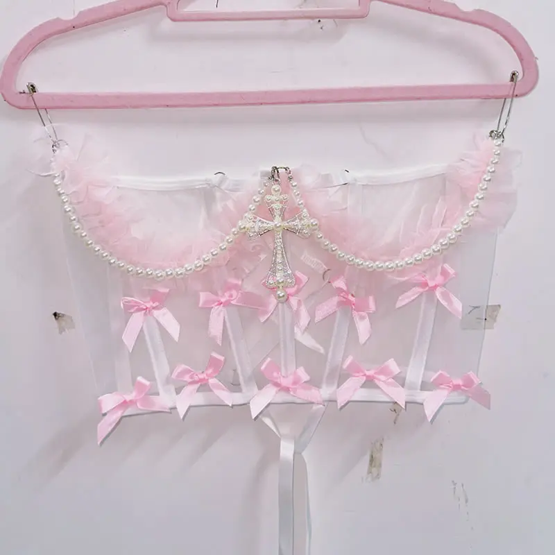 Frilly Pink Lace Up Cropped Top 1