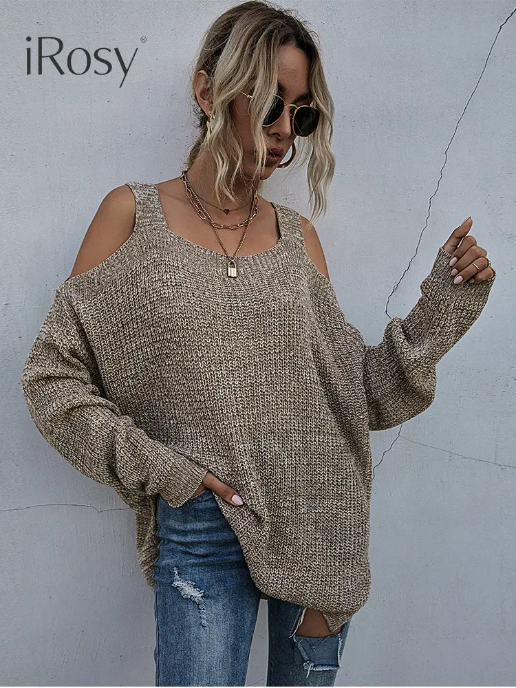 Women's Autumn Lightweight Loose Knit Cold Shoulder Sweater Khaki Pullovers  Shirt Female Long Sleeve Tops Streetwear Y2K Jumpers - AliExpress