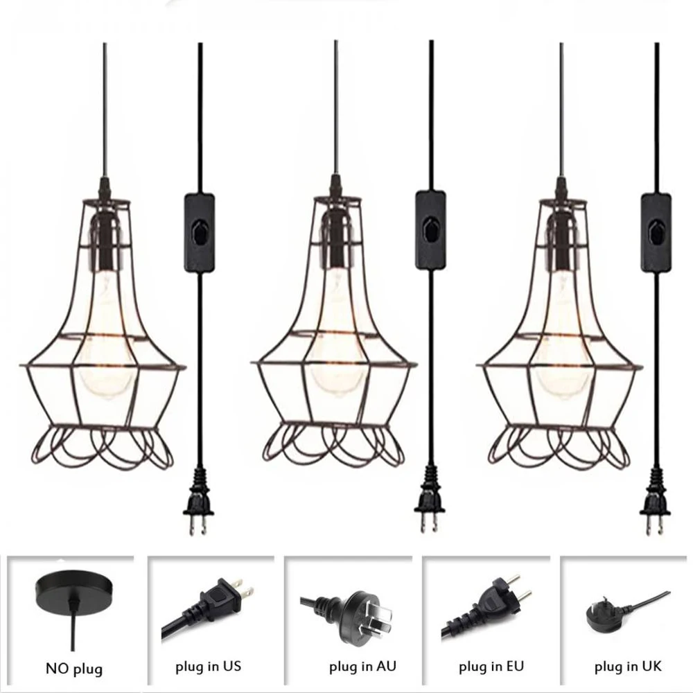 

Промышленный мини-подвесной светильник, 3 упаковки, подвесной светильник в виде черной металлической клетки в стиле ретро, креативные железные подвесные светильники