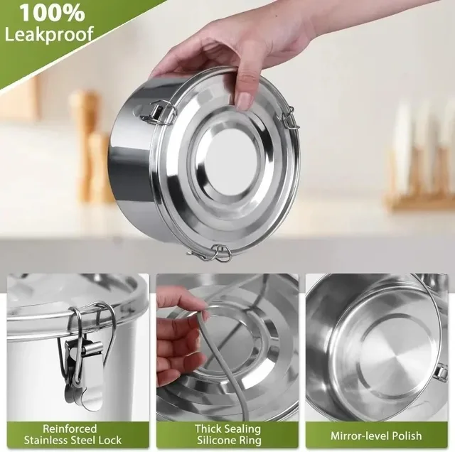 Boîte à déjeuner ronde en acier inoxydable, boîtes à Bento portables Anti-fuite avec couvercle, collations aux fruits, récipient de stockage des aliments, bol de pique-nique de Camping 5