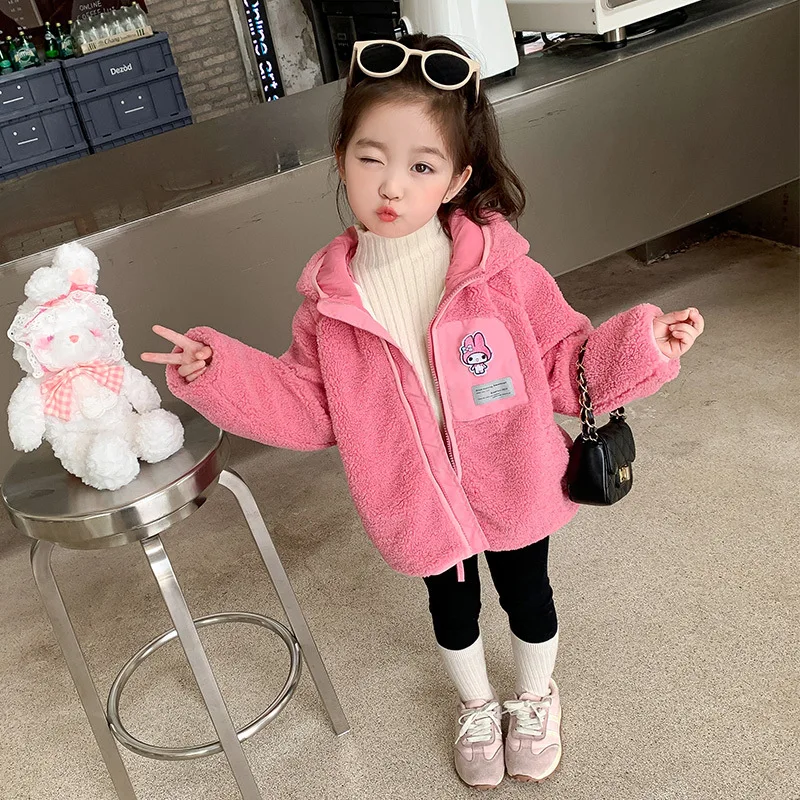 

Sanrio Kawaii Anime My Melody Autumn Winter Plush Coat Cute Cartoon Fleecing Warm Long-Sleeved Jacket Lovely Gifts for Kids