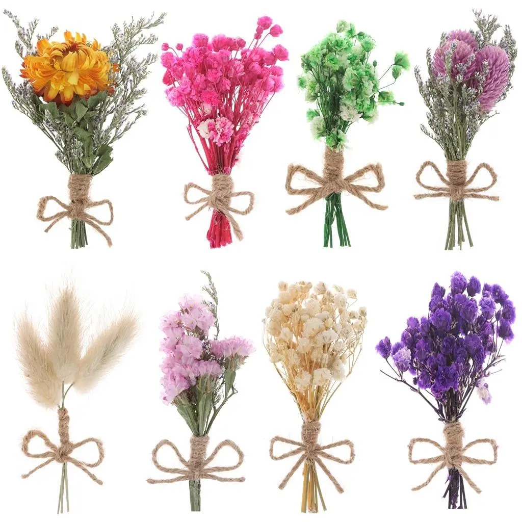 

8pcs Mini Decorative Dried Flowers Babysbreath Flowers Bouquet Natural Plants Preserve Floral For Wedding Gift Box Decoration