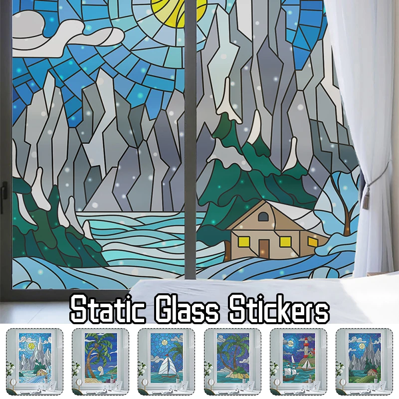 

European Style Retro Stained Window Film Abstract Art Static Cling Privacy Glass Film Frosted Home Office Bathroom Window Tint