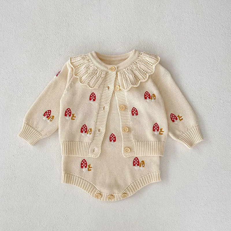 Autumn Baby Girls Embroidery Sweater Suspender One Piece