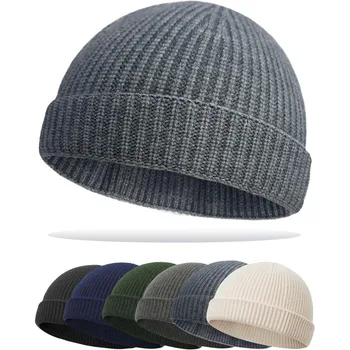 Thin Fisherman Beanie Hat for Men Women Fall Winter -Wool Knit Cuff Short Fashion Watch Cap,Trawler Slouchy Skull Cap