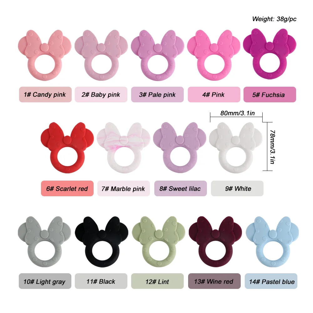 Kovict 1Pc Silicone Teethers Cartoon Mouse Head Animal Food Grade Silicone Pendant DIY Necklace Handmade Accessories