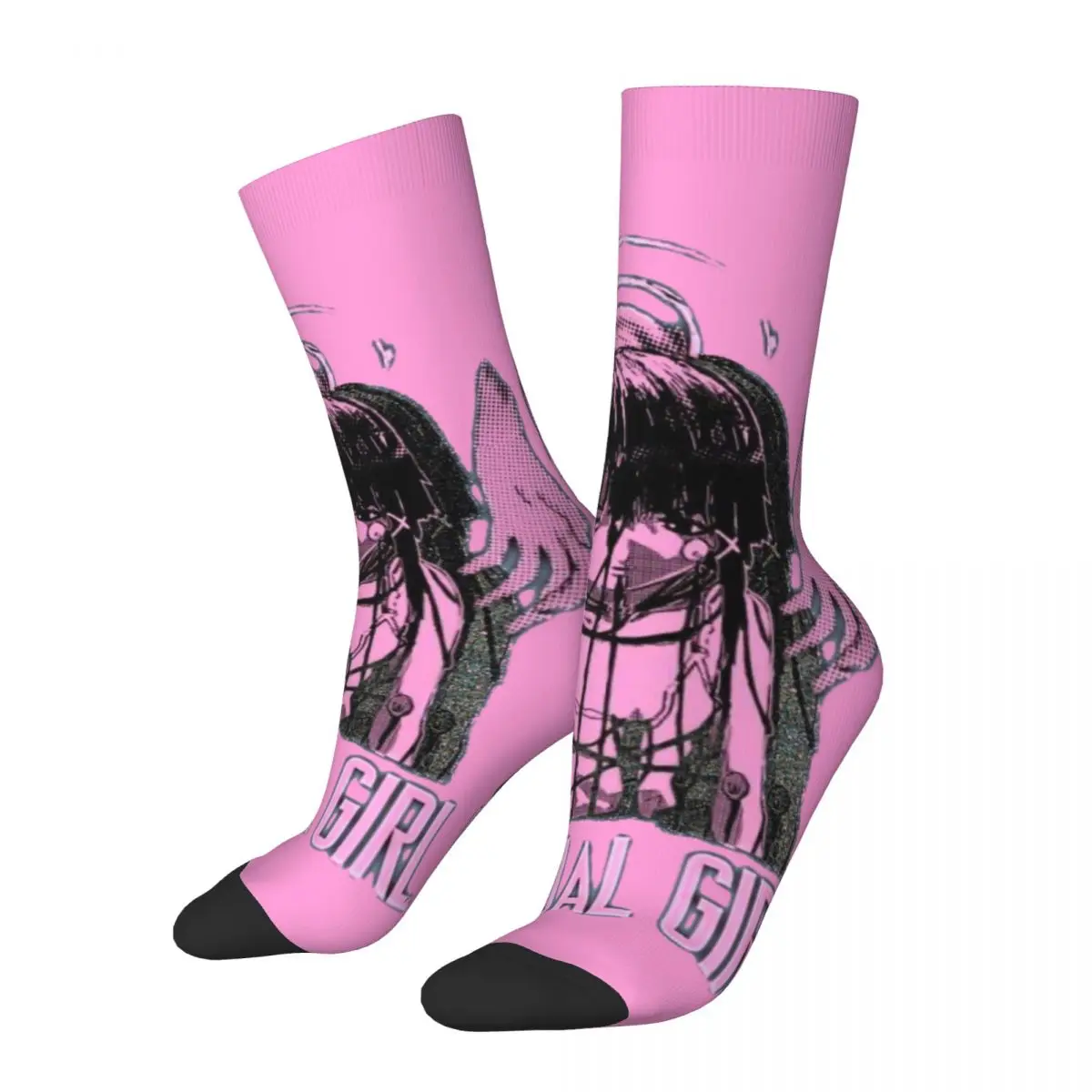 

Funny Happy Men's compression Socks Virtual Girl Vintage Harajuku Serial Experiments Lain Anime Novelty Pattern Crew Sock