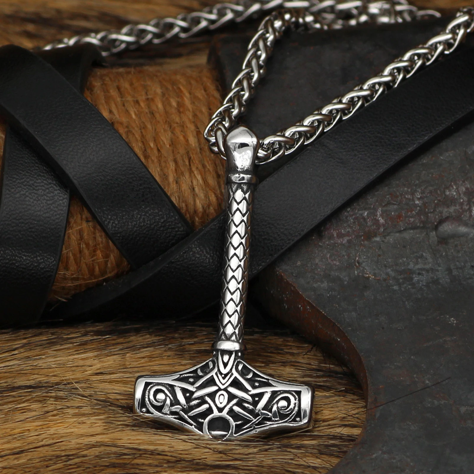 

Men's Stainless Steel Necklace, Women's Thor's Hammer Celtic Knot Pendant Necklace, Vintage Viking Jewelry