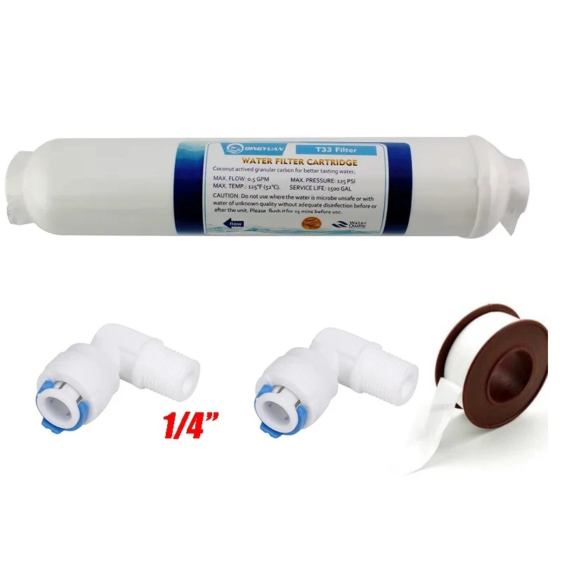 10 Inch T33 met 2 pcs fitting Waterzuiveraar INLINE COCONUT Carbon Post WATER FILTER 5 MICRON CARBON FILTER VOOR OMGEKEERDE OSMOSE