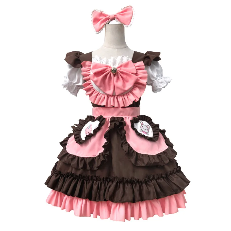 Carnival Halloween Maid Cosplay Sweet Rabbit Costume for Adult Coffee Maid pink Dress