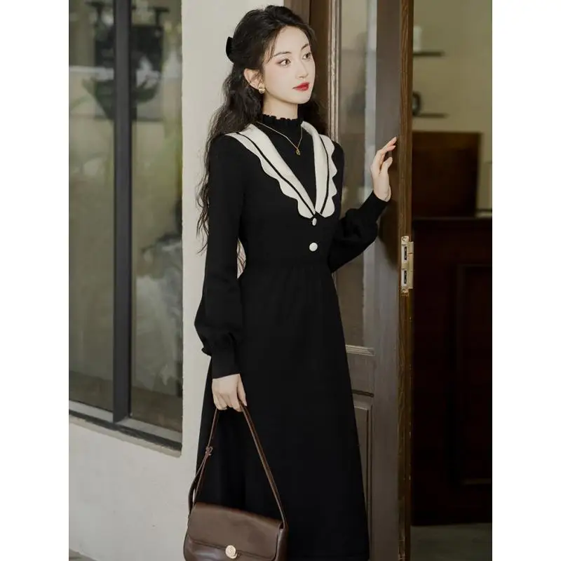 

Knit Black Dress Long Sleeve Bodycon Dress Autumn Winter Elegant Party Evening Dresses for Women Fashion Female Vestidos Robes