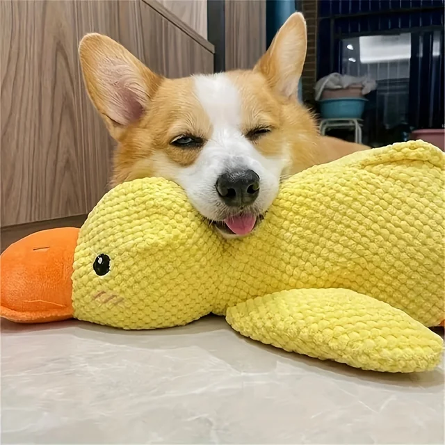 Durable Chew-Resistant Plush Duck Dog Toy,Soft Interactive Chew Proof Companion,Bright Yellow Safe Chewable Puppy Toy for  Dogs 2