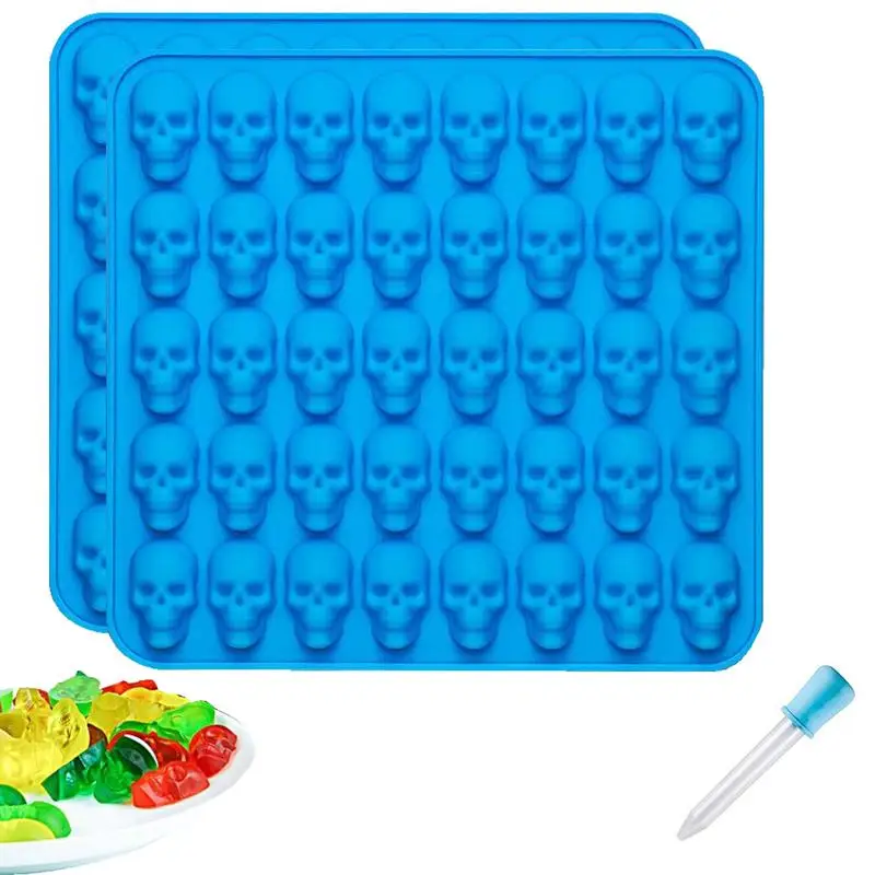 

Skull Mold Flexible Silicone Gummy Mould Skull Ice Cube Tray With Dropper Silicone Mold For Baking Chocolate