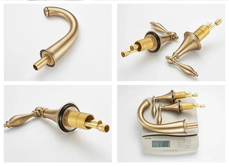 Description Picture 4 of itemBrushed Gold Bathroom Faucet Total Brass  Basin Widespread Sink 3 Hole Hot And Cold Waterfall Water Tap