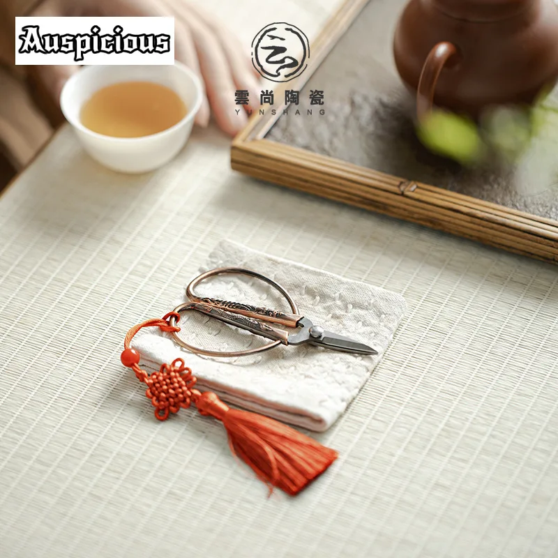 Exquisite Stainless Steel Tassel Tea Scissors Tea Packing Bag Bag Shears Chinese Knot Pendant Cutters Ceremony Accessories