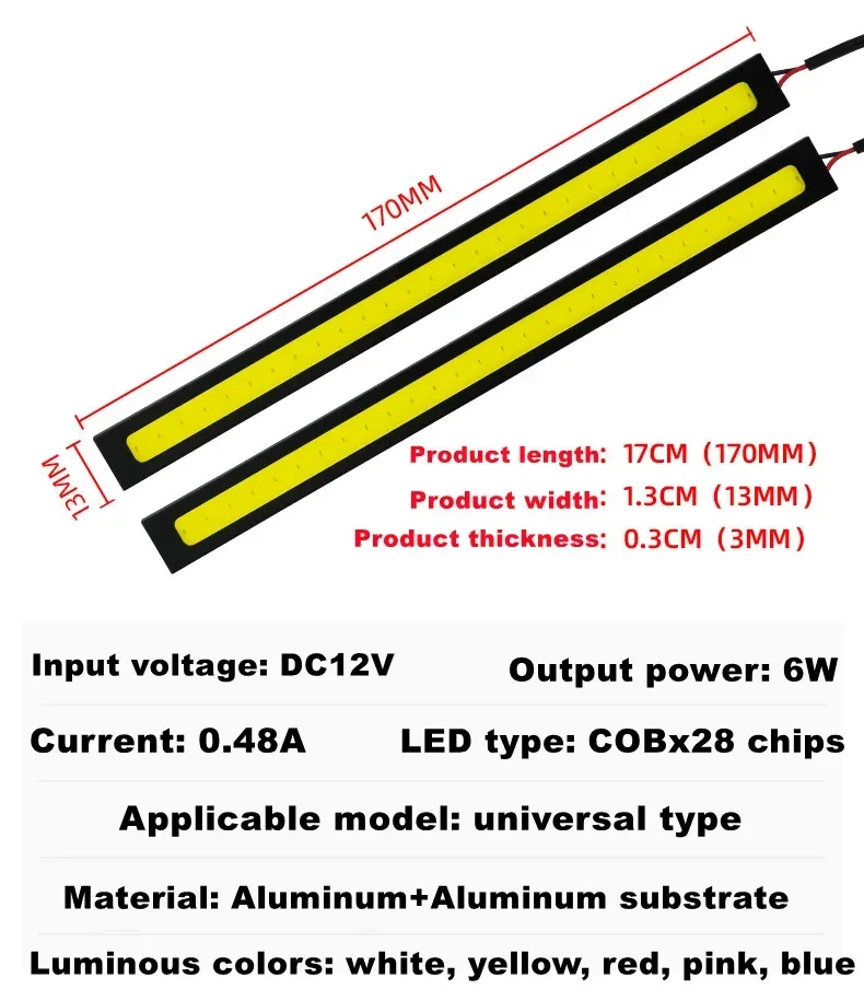 10~1Pcs 17cm Universal Car LED Strip Light Waterproof Daytime Running Light COB DRL Car LED Strip Auto Interior Car Styling Lamp