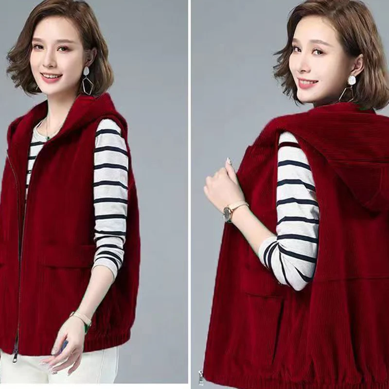 Autumn Winter Fashion Harajuku All Match Tops Women Slim Fit Loose Casual Vest Sleeveless Zipper Solid Corduroy Lady Outerwear