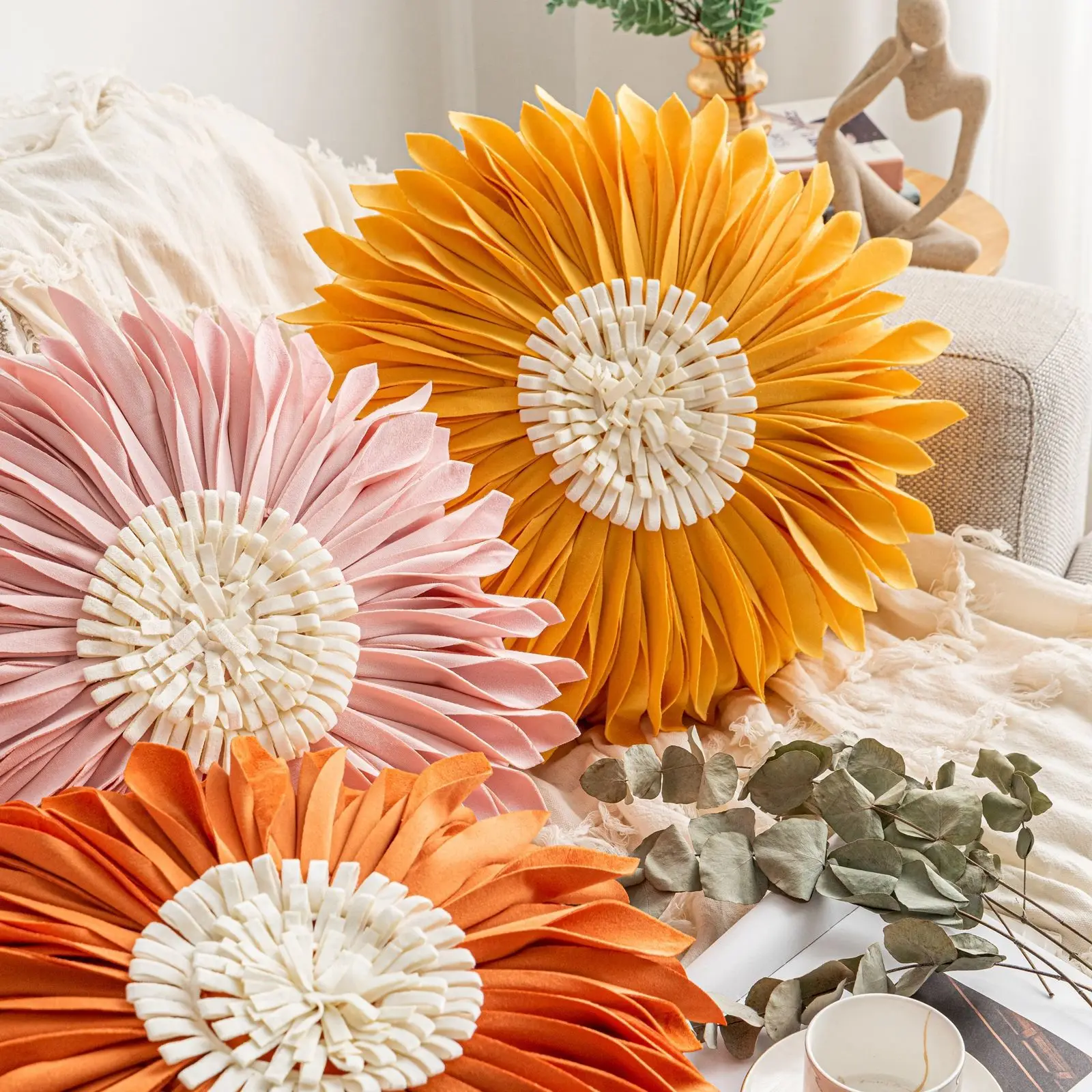 

Design Pattern Cushion Cover Light Luxury Round Sunflower Pillow Cover Sunflower Daisy Flower Pillowcase Wedding Cushion Cover